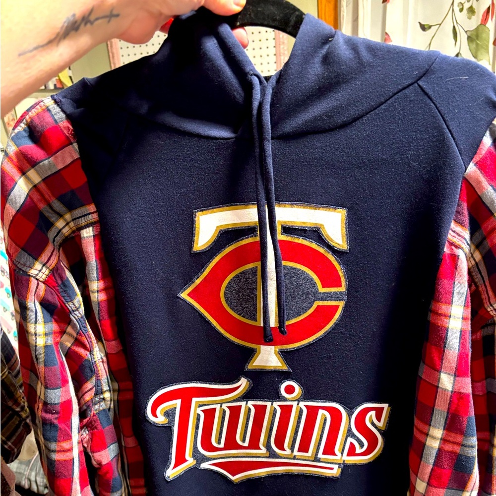 Minnesota Twins upcycled flannel sweatshirt